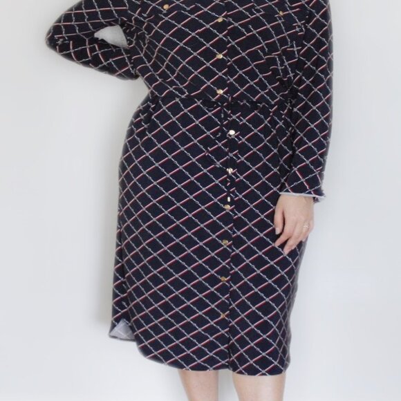 Ralph Lauren Geometric-Print Long-Sleeve Jersey Shirtdress Sz L - Picture 2 of 13